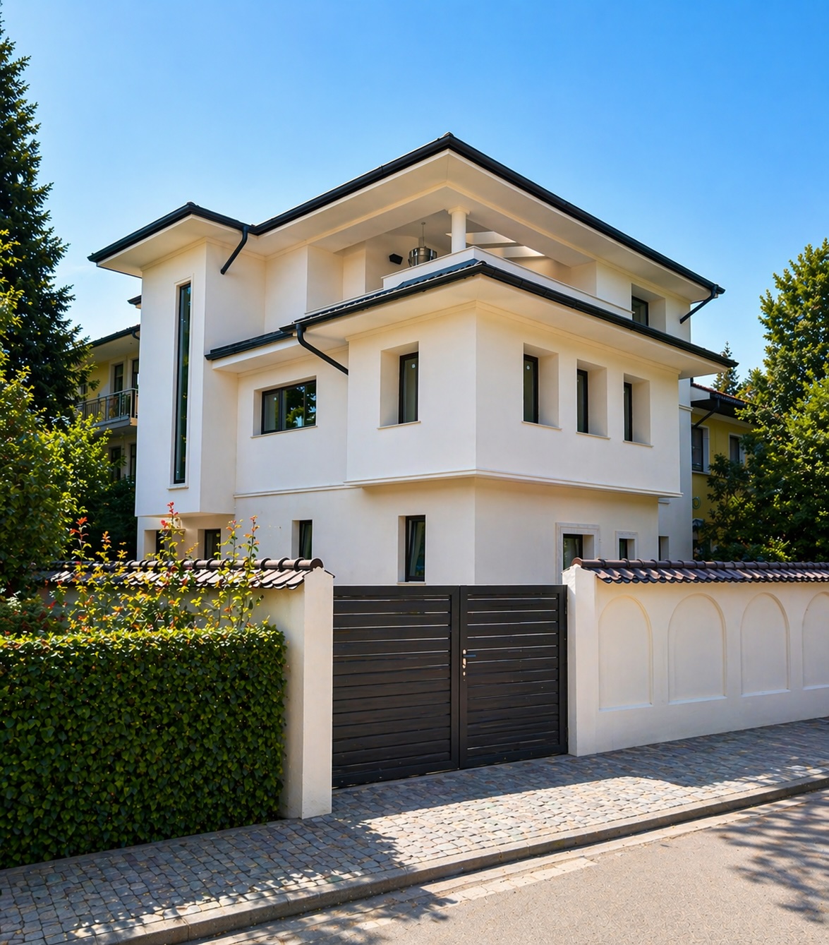 Herastrau 28 — contemporary villa with modernist lines behind a walled garden