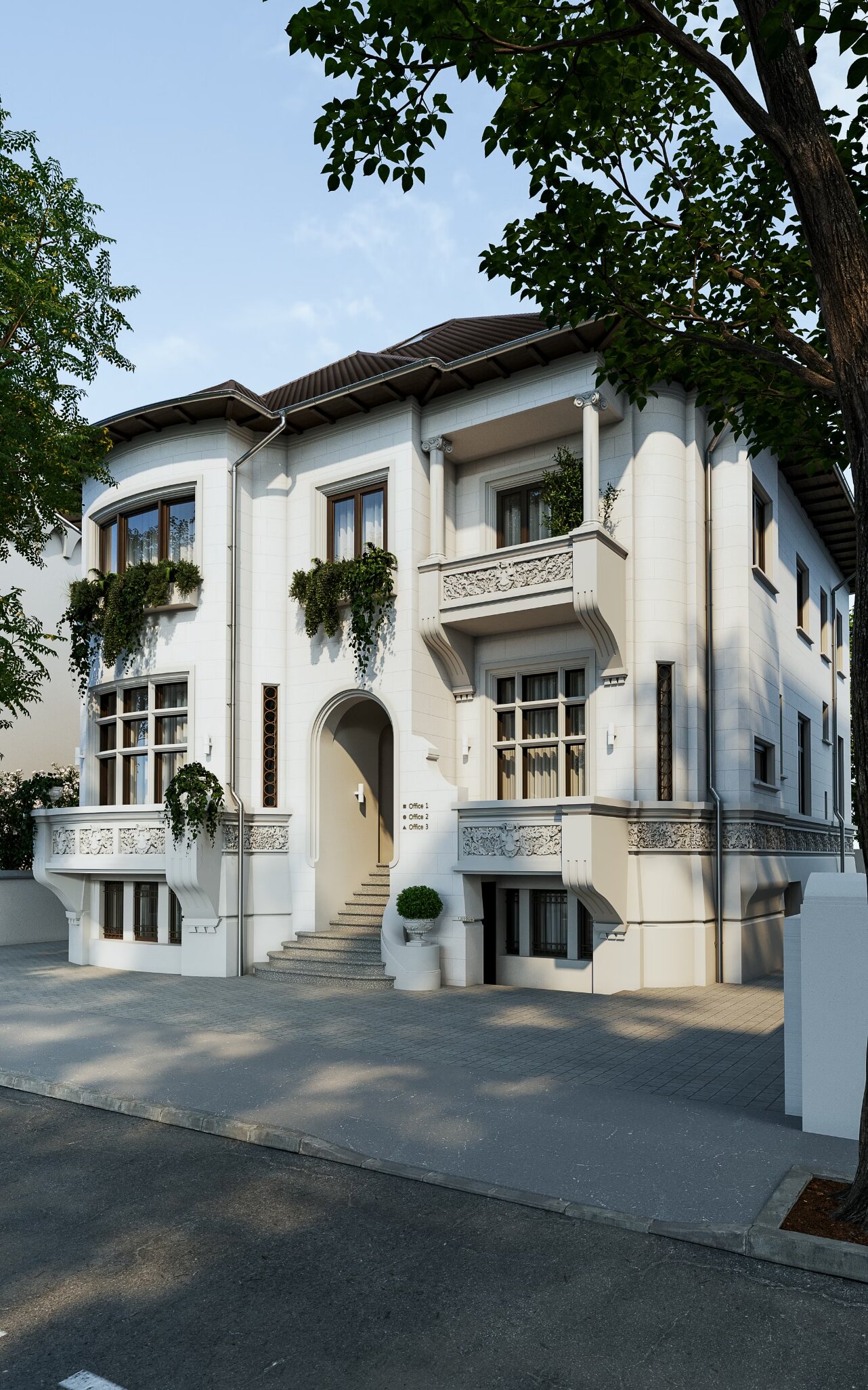 Paris 39 — three-quarter view of the restored villa's principal façade in daylight